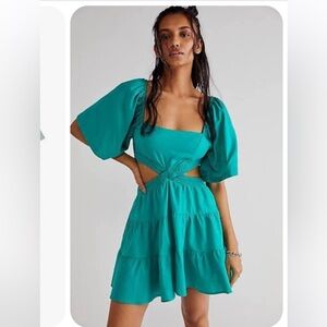 Free People Turquoise cross of sunlight Mini Dress